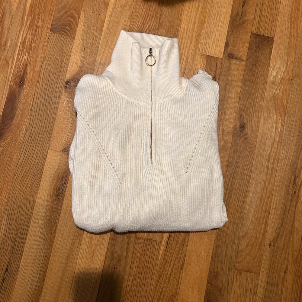 Cyrus Ivory Knit Top with Gold Zipper